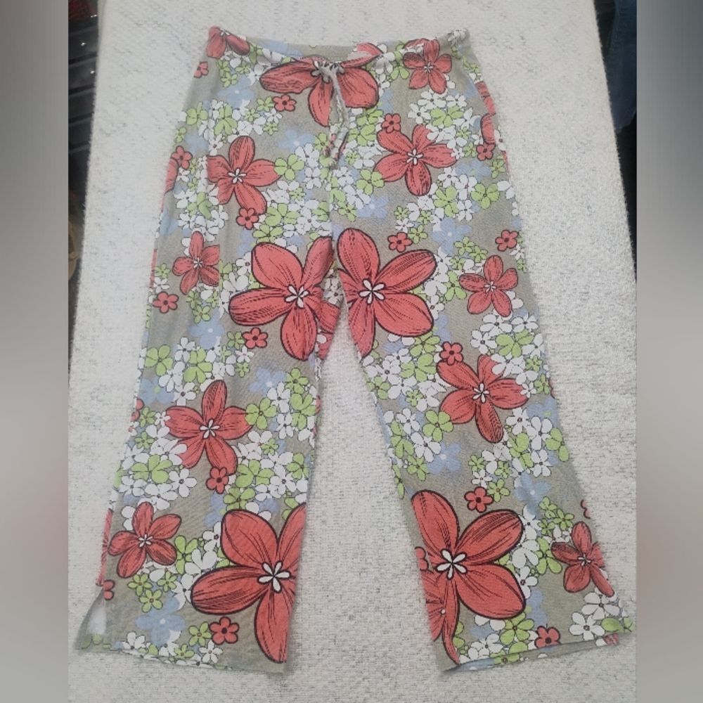 Vintage Fiorlini International 90s Tropical Floral Linen Capri Pants Sz L Boho